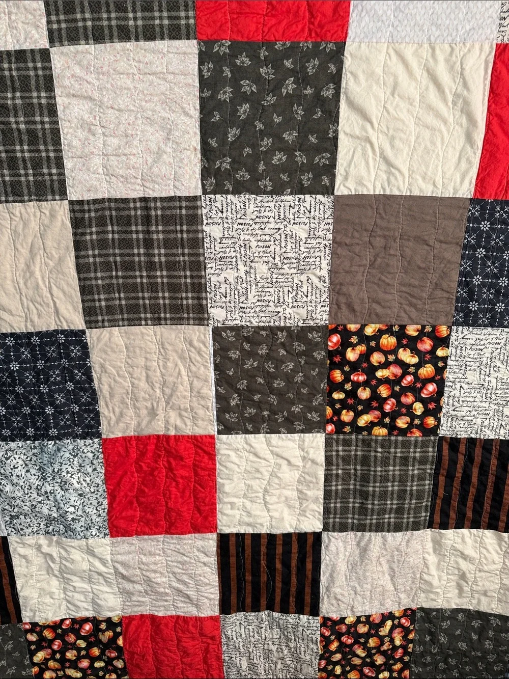 Handmade Patchwork Home Bedding Quilt - Multicolor (Red, Black, Cream)